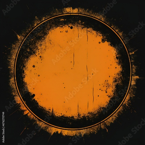 Empty orange grunge style circle design element flat style on black background Generative AI 