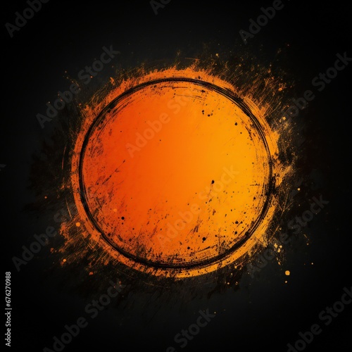 Empty orange grunge style circle design element flat style on black background Generative AI 
