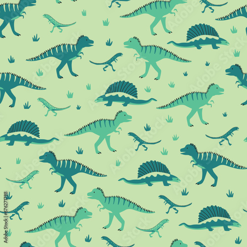 seamless pattern dinosaurs green cute illustration background wallpaper nursery simple