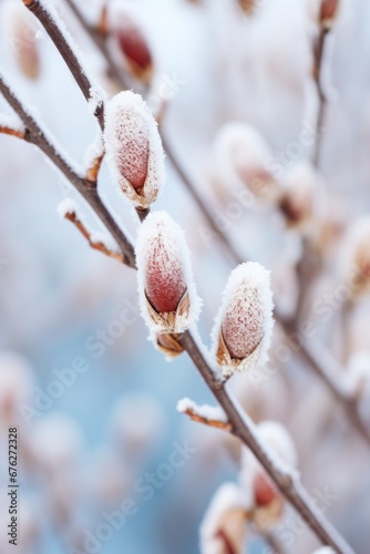 Pussy Willow (Salix Discolor) in the spring at snow break, a traditional Christian Easter decorative plant