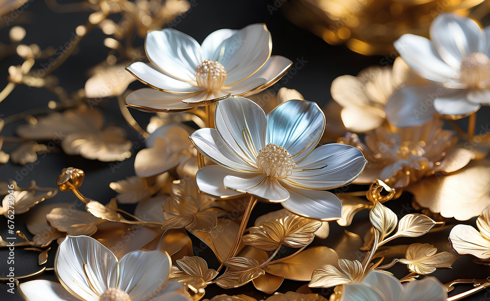 Fototapeta premium A luxury elegant silver and gold flowers.