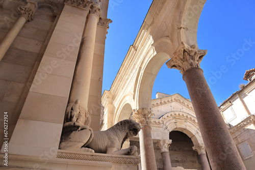  Lion sculpture of Cathedral of St. Dujma (Assumption of the Blessed Virgin Mary) in Split, Croatia