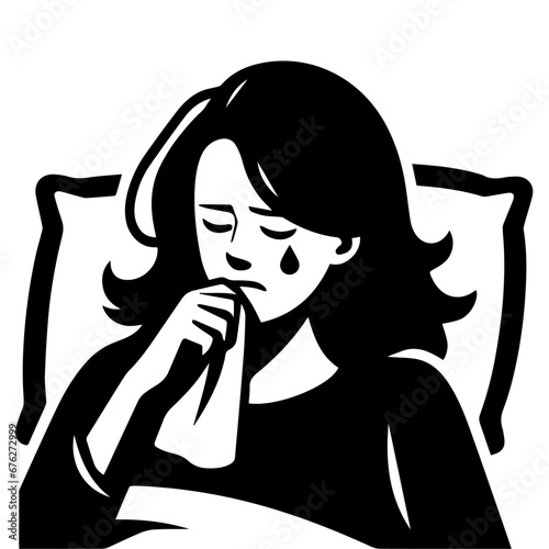 Woman Cold Flu and fever vector silhouette illustration black color