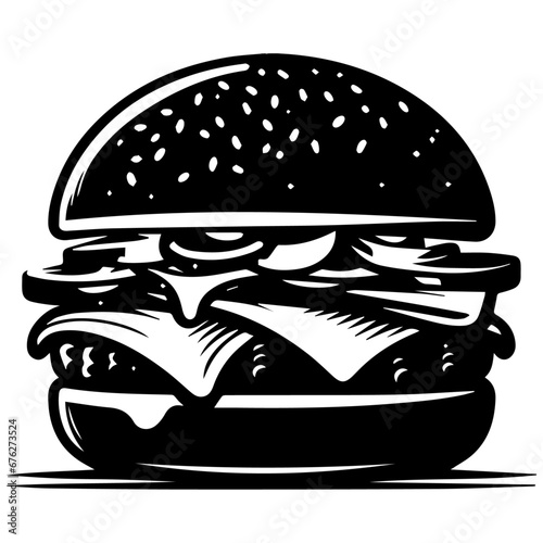 Burger vector silhouette illustration, Burger Food vector, Restaurant Burger silhouette illustration black color