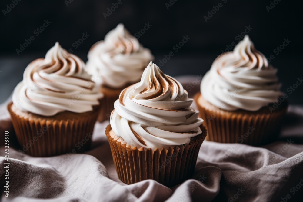 Cupcakes with vanilla and coffee-caramel frosting, modern food blog photography