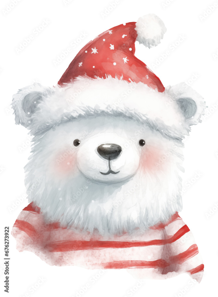 Cute smiling Christmas bear cartoon isolated.