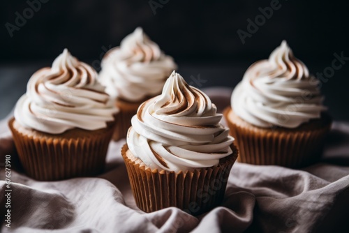 Cupcakes with vanilla and coffee-caramel frosting, modern food blog photography photo