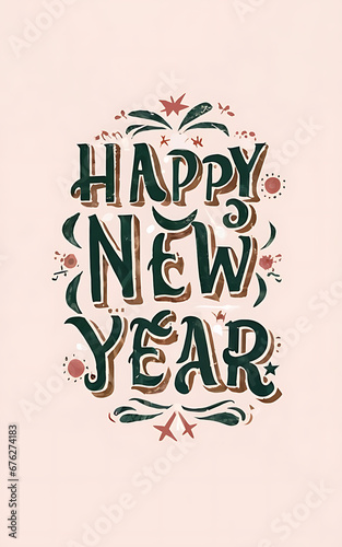 happy new year with clipart typography illustration Generative AI