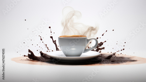 Coffee cup and coffee beans on white background, coffee background, coffee cup, a coffee splash