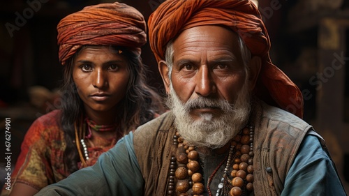 Portrait of traditional Indian people with turban photo