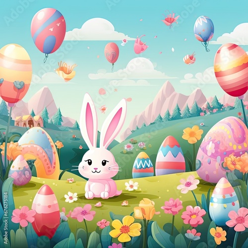 Beautiful Easter festival background, designed in a cute style. © EnelEva