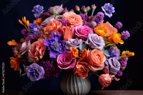 Fresh  lush bouquet of colorful flowers. large bouquet of multicolored flowers of different species.