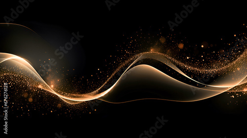 Abstract banner festive digital golden glitter gold wave design element with glitter effect on dark background with copy spase.