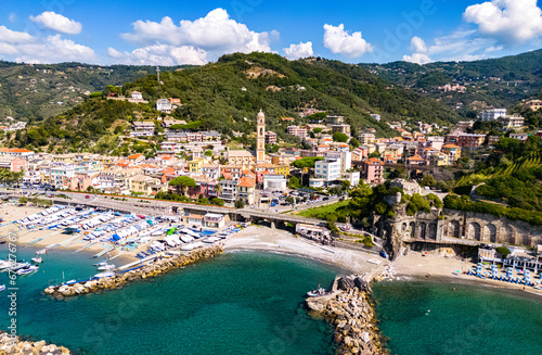 Aerial view of the tourist resort Moneglia, Liguria, Italy © monticellllo