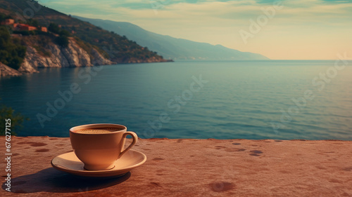 Travel,sea view,coffee in front of the sea