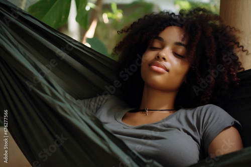 Young woman summer lifestyle day rest beauty relaxing person adult nature female hammock © VICHIZH