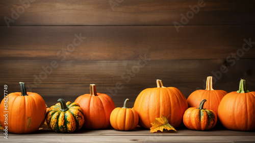 Pumpkin Squash. Happy Thanksgiving Day wooden Table