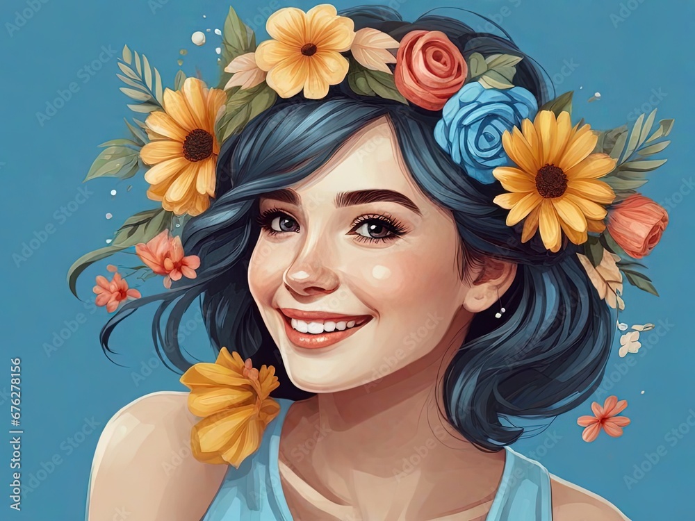 Naklejka premium Beautiful young woman with flowers in her hair.