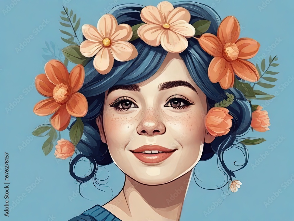 Portrait of a beautiful girl with flowers in her hair. Portrait of a beautiful girl with flowers in her hair.