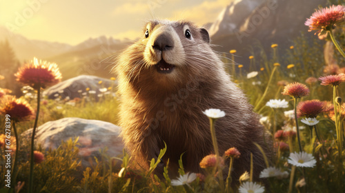 Groundhog in spring. AI
