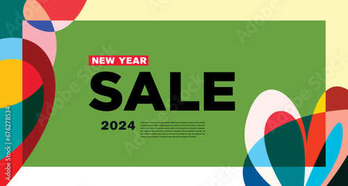 New Year Sale 2024 Colorful Abstract Banner and Greeting Card Design Template