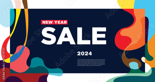 New Year Sale 2024 Colorful Abstract Banner and Greeting Card Design Template
