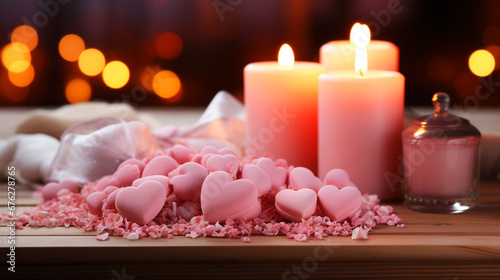 Spa still life with candles bokeh background.