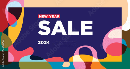 New Year Sale 2024 Colorful Abstract Banner and Greeting Card Design Template