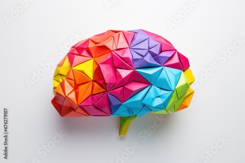 Brain shape made of origami paper with different colors areas. neurodiversity concept photo