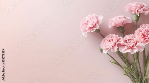 Carnation bouquet on pastel pink table background