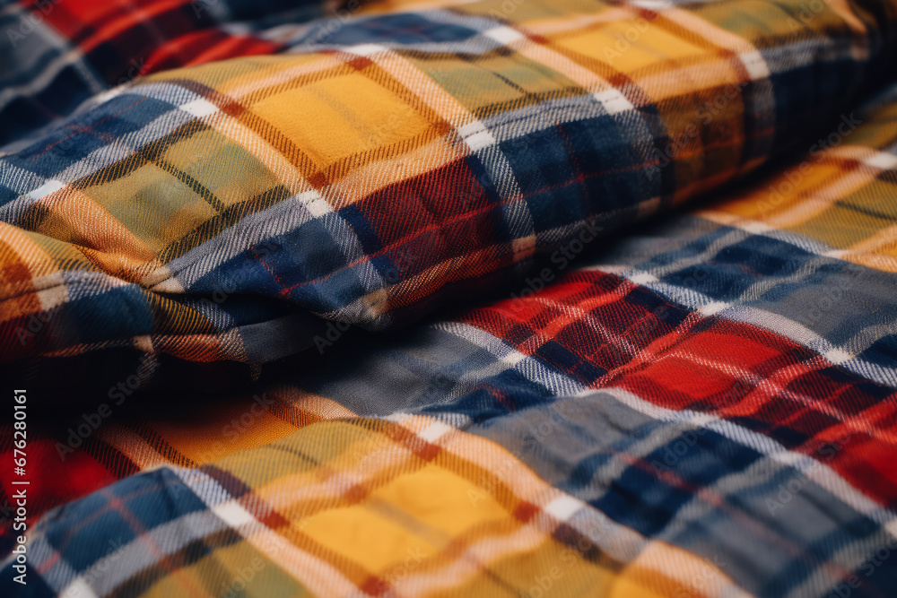 Flannel quilt pattern. Winter textile background. Generative AI Flannel quilt pattern. Winter textile background. Generative AI
