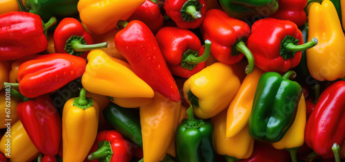 Red yellow and green bell peppers, banner photo