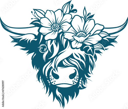 Aesthetic Floral Bison Silhouette Graphic Clip Art