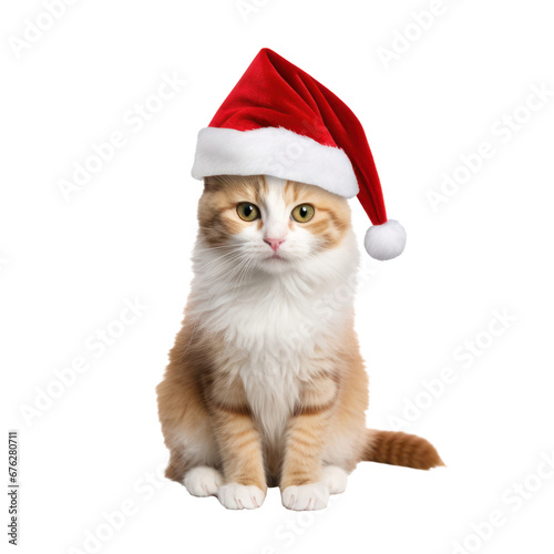 chaton avec un bonnet de Noël sur la tête - fond transparent © Fox_Dsign
