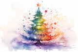 Christmas tree in colorfule watercolor design style