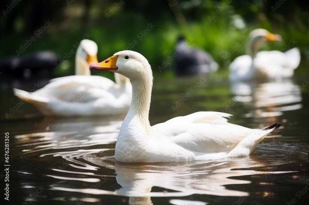 Duck pond swim lake pond. Cute bird water reflection paddle. Generate Ai