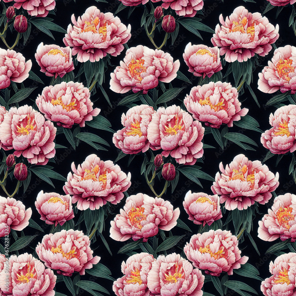 Beautiful seamless peony flowers pattern. Decorative luxury floral repeat background. Beautiful seamless peony flowers pattern. Decorative luxury floral repeat background.