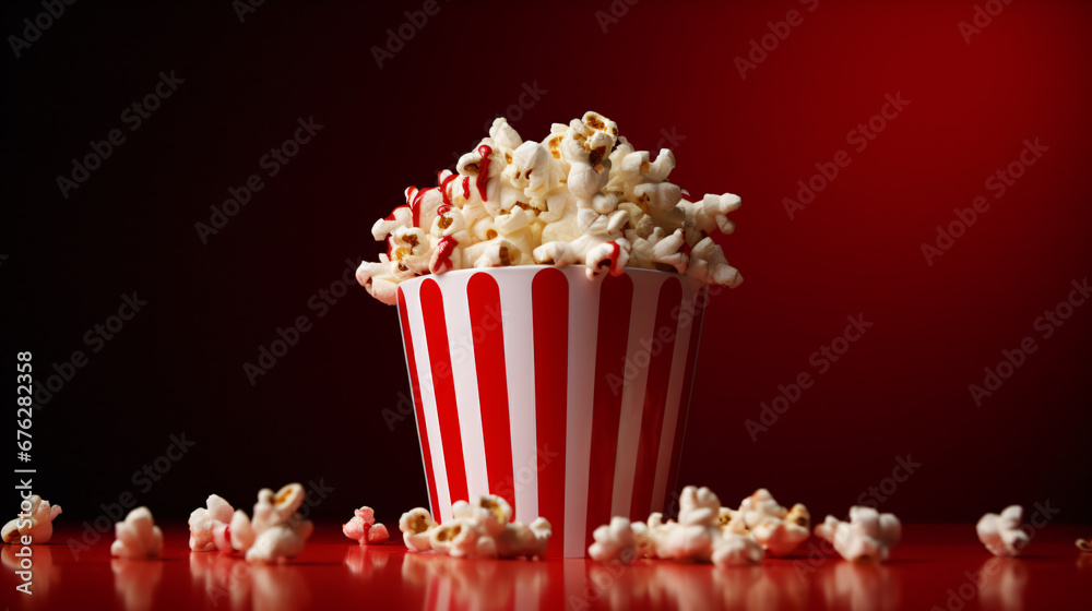 Red and white bucket of popcorn. stop motion