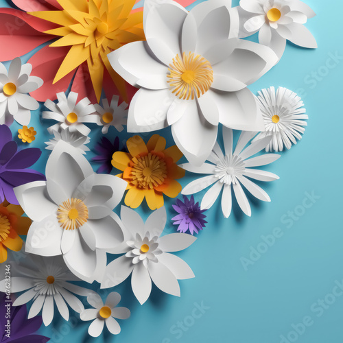 Creative paper abstract 3D flowers background. Beautiful elegant floral design.  © Bisams