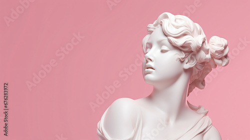 Woman marble statue isolated on pink background