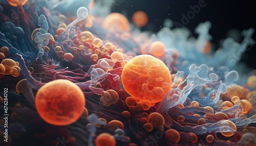 Microbacterias y organismos bacterianos. Fondo de biología y ciencia. Imagen microscópica de un virus o célula infecciosa. photo