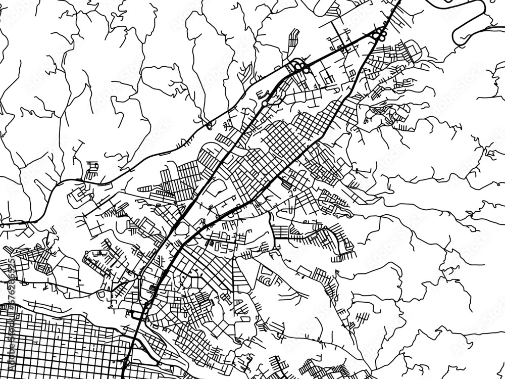 Naklejka premium Vector road map of the city of Dosquebradas in Colombia with black roads on a white background.