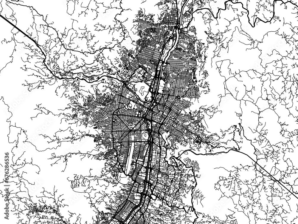 Obraz premium Vector road map of the city of Medellin in Colombia with black roads on a white background.