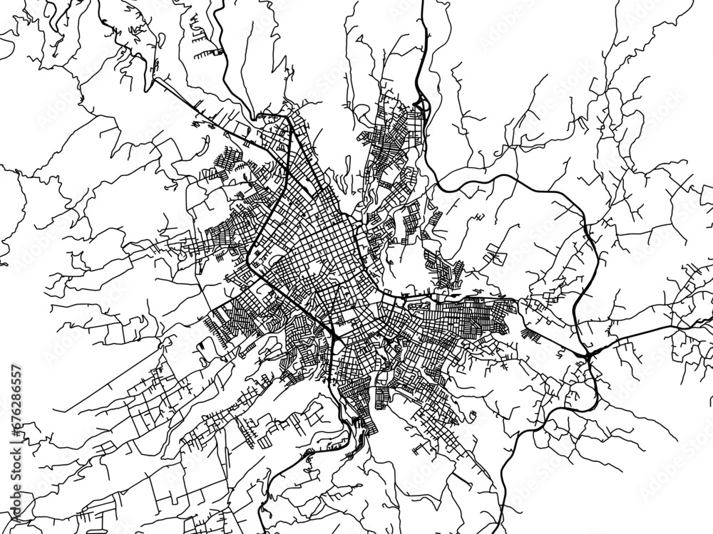 Vector road map of the city of Pasto in Colombia with black roads on a white background. Vector road map of the city of Pasto in Colombia with black roads on a white background.