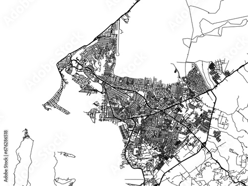 Vector road map of the city of Cartagena in Colombia with black roads on a white background.