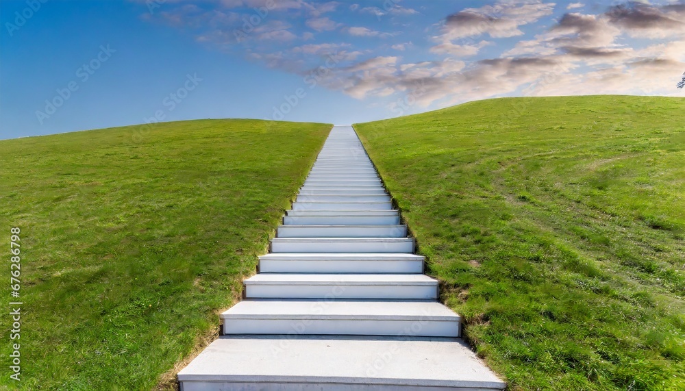 white stairway to heaven on a grassy hill