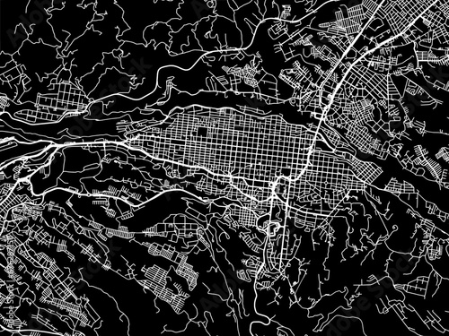 Vector road map of the city of Pereira in Colombia with white roads on a black background.