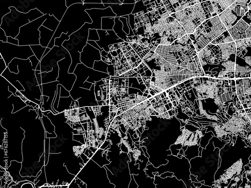 Vector road map of the city of Soacha in Colombia with white roads on a black background. photo