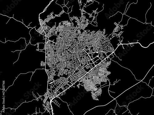 Vector road map of the city of Sincelejo in Colombia with white roads on a black background.