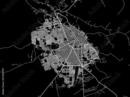 Vector road map of the city of Valledupar in Colombia with white roads on a black background. photo